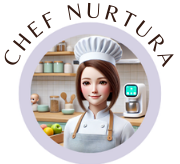 Chef Nurtura smiling in a professional kitchen, ready to connect and share expertise in creating healthy baby recipes