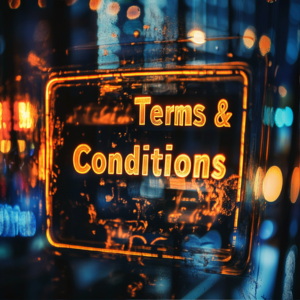 Illuminated sign displaying 'Terms and Conditions' with a vibrant city lights background, symbolizing clarity and trust in website policies